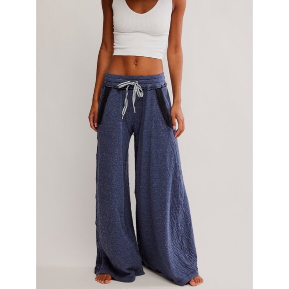 🆕 FREE PEOPLE Wait A Minute Wide Leg Lounge Pant / Navy Heather Combo - Picture 1 of 6